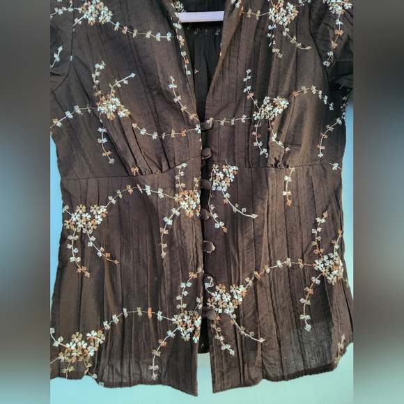 Dorothy Perkins Brown Embroidered Blouse Size UK 12/US 14 - Fitted & Elegant - Picture 4 of 8